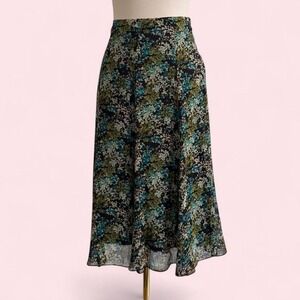 Cato Green Floral Chiffon Midi Skirt Elastic Waist Size 14
